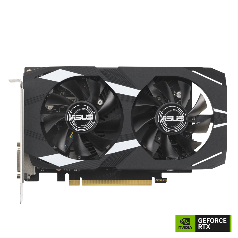 ASUS Dual GeForce RTX 3050 OC Edition 6GB GDDR6 Graphics Card | 2304 CUDA Cores · 1537 MHz OC Boost | 6GB GDDR6 · 96-bit · 14 Gbps | PCIe 4.0 · No Power Connector · 450W PSU | Black