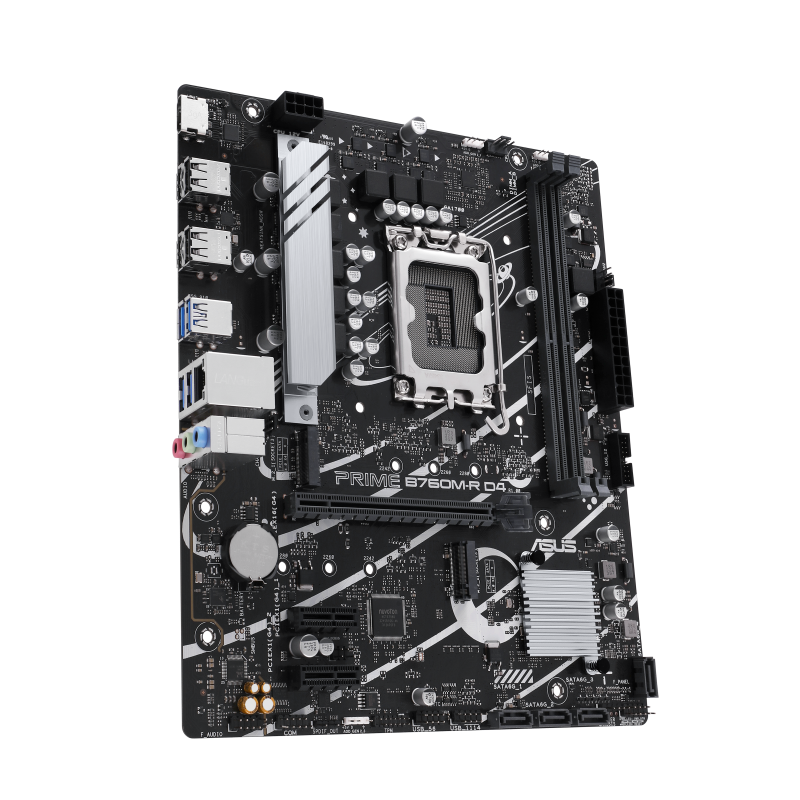 ASUS PRIME B760M-R D4 Motherboard | Intel B760 · LGA 1700 | 2 x DDR4 up to 64GB · 5333 MT/s (OC) | 2 x PCIe 4.0 M.2 · 4 