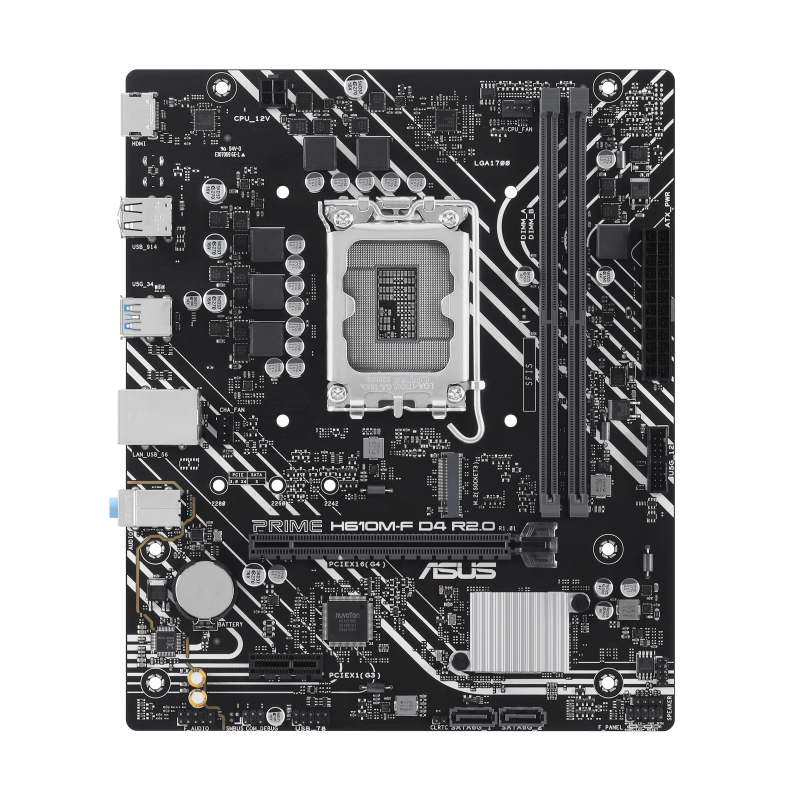 ASUS PRIME H610M-F D4 R2.0 Motherboard | Intel H610 · Socket LGA1700 | 2x DDR4 · up to 64GB · 3200MHz | PCIe 4.0 x16 · M