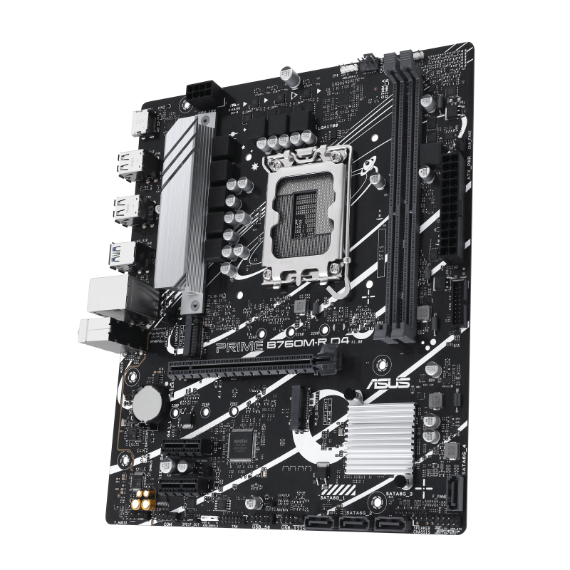 ASUS PRIME B760M-R D4 Motherboard | Intel B760 · LGA 1700 | 2 x DDR4 up to 64GB · 5333 MT/s (OC) | 2 x PCIe 4.0 M.2 · 4 
