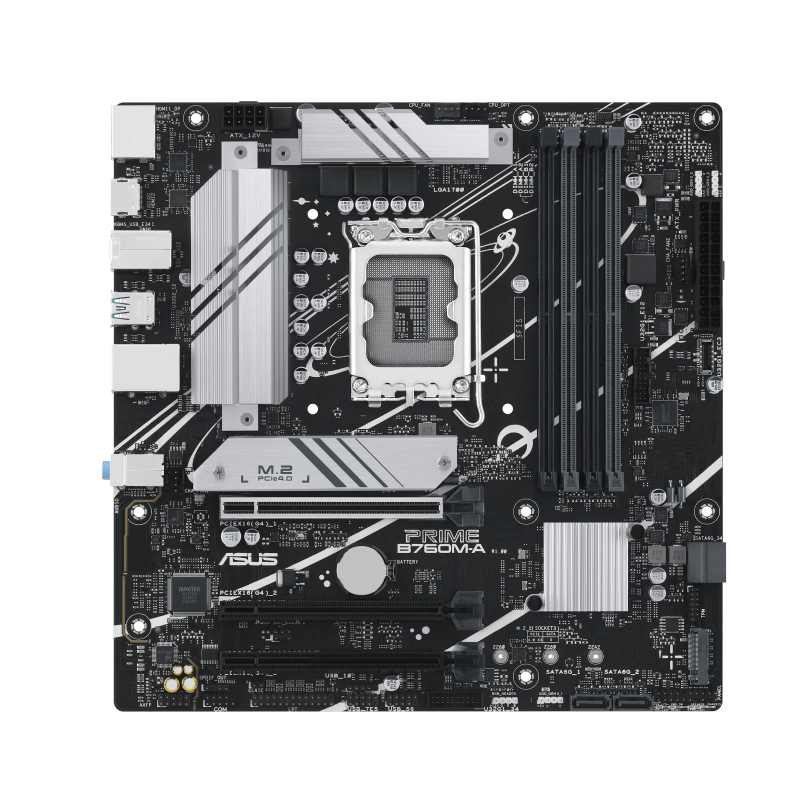 ASUS PRIME B760M-A-CSM Motherboard | Intel B760 · LGA 1700 | 4 x DDR5 up to 128GB · 7200 MT/s (OC) | 2 x PCIe 4.0 M.2 · 